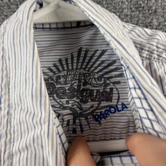 Desigual Graphic Print Button Up Shirt Men Cotton Large Passaparola Happy Text - Picture 14 of 16